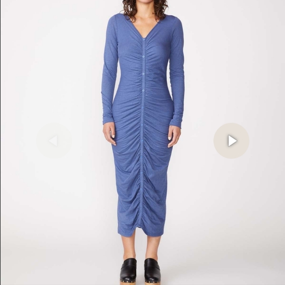 Stateside Supima Bodycon Midi Dress Blue Ruching Size XS